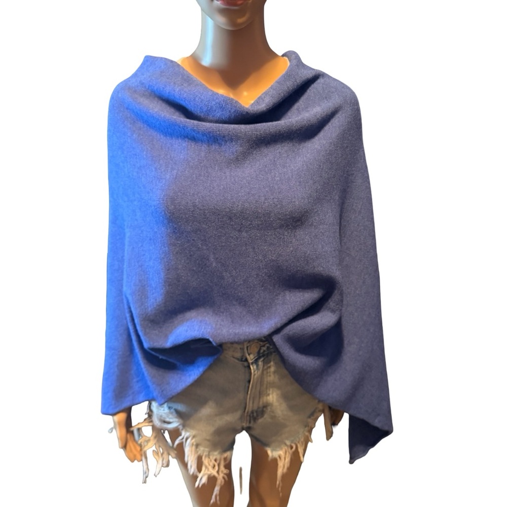Women's Blue Poncho Wrap Sweater